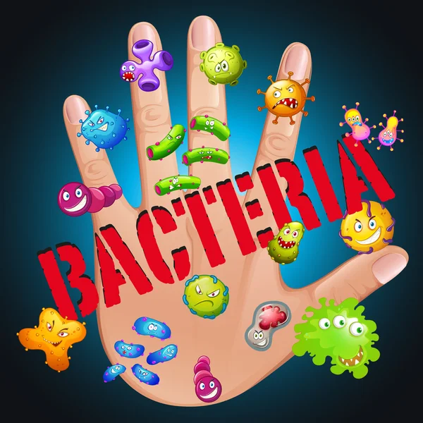 Bacteria in human hand — Stock Vector