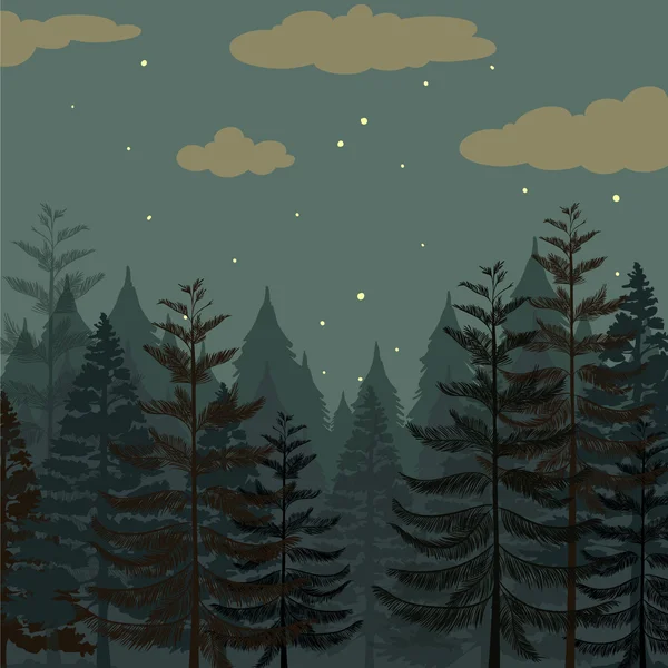 Bosque de pinos por la noche — Vector de stock