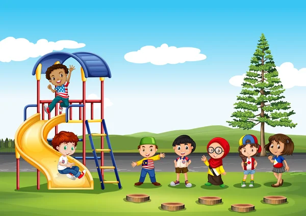 Dzieci bawiące się w parku — Wektor stockowy