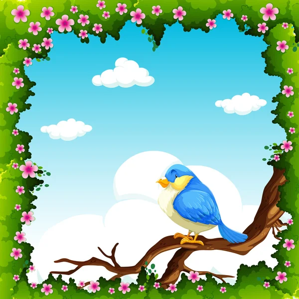 Γαλάζιο πουλί στο κλάδο — Διανυσματικό Αρχείο