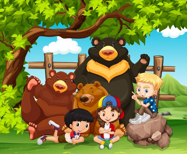 Crianças e ursos selvagens juntos —  Vetores de Stock