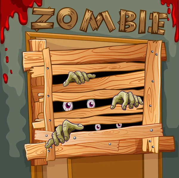 Zombie behind the wooden door — Stock Vector