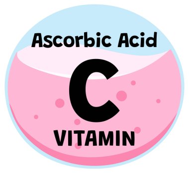 Kalın metin ve pastel renklere sahip askorbik asit vitamini C 'nin düz vektör çizimi