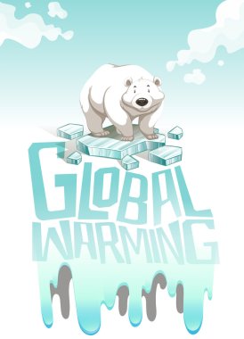 Global warming sign with polar bear clipart