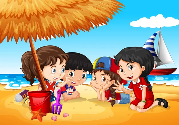 Dzieci, zabawy na plaży — Wektor stockowy
