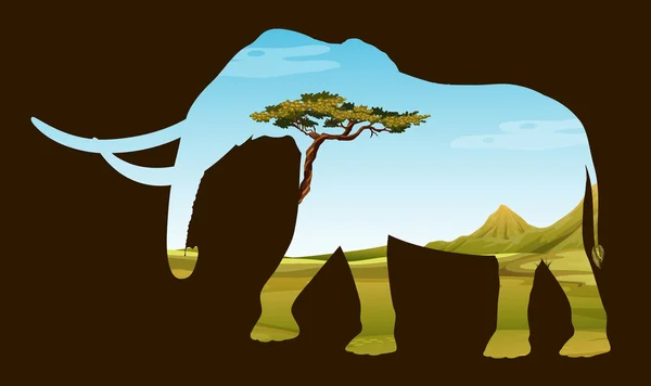 Зберегти дику природу зі слоном і полем — стоковий вектор