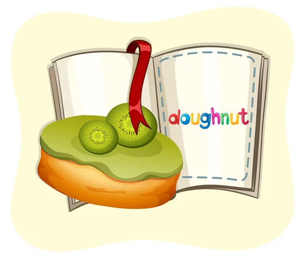 Donut Kiwi y un libro — Vector de stock