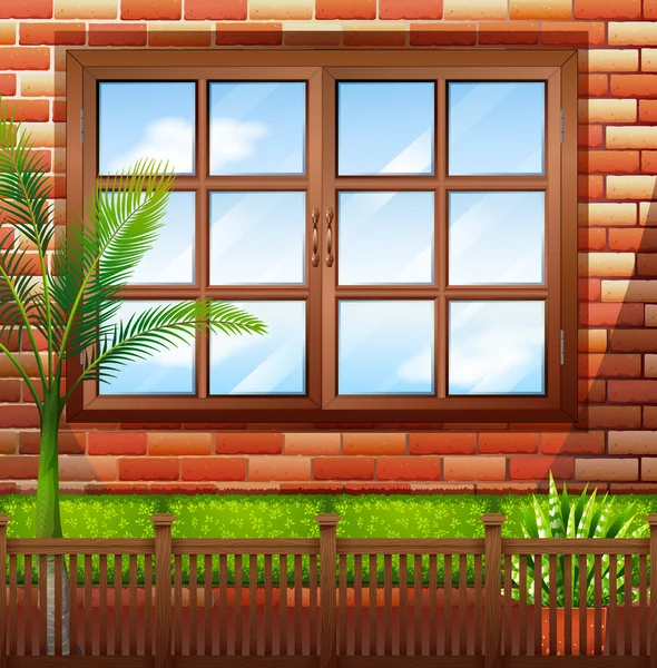 Side of building with brick wall and window — Stock Vector