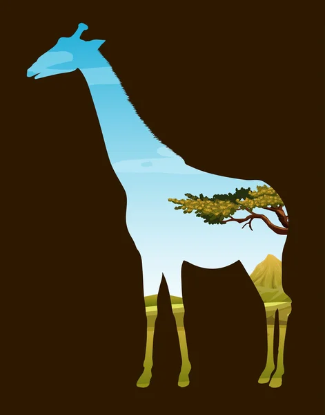 野生动物长颈鹿与字段的设计 — 图库矢量图片