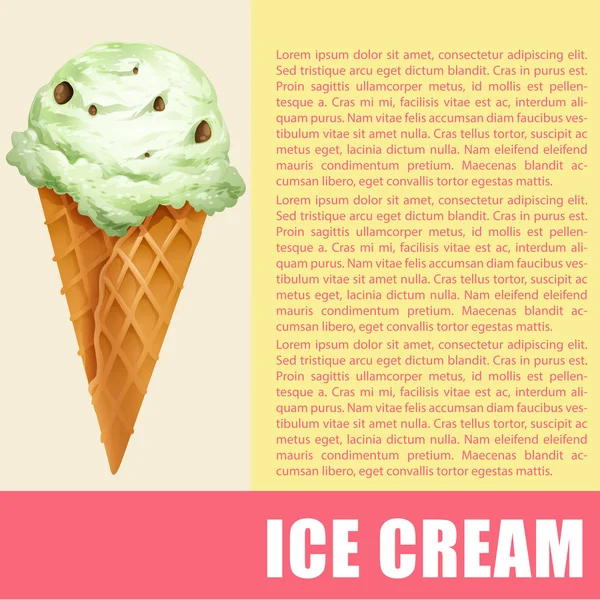 Poster design con cono gelato e testo — Vettoriale Stock