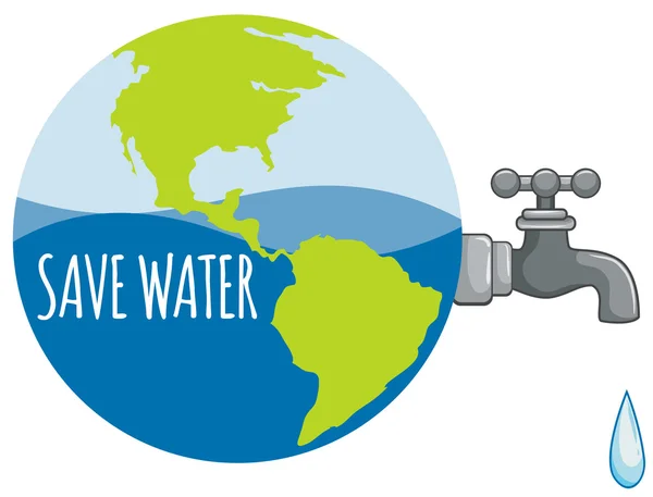 Spara vatten tecken med kranvatten — Stock vektor