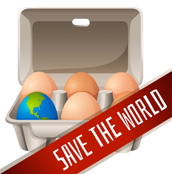 Rädda världen skylt med ägg i låda — Stock vektor