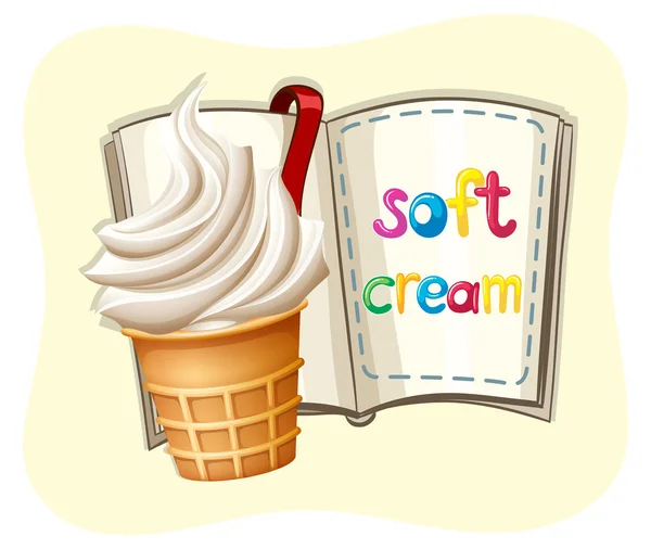 Helado suave y un libro — Vector de stock