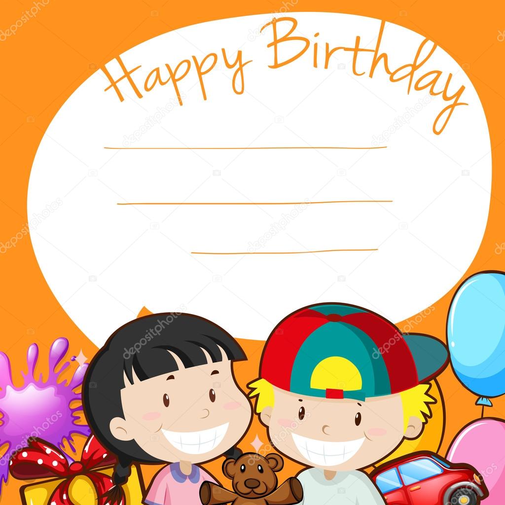 Happy Birthday sign with children and toys