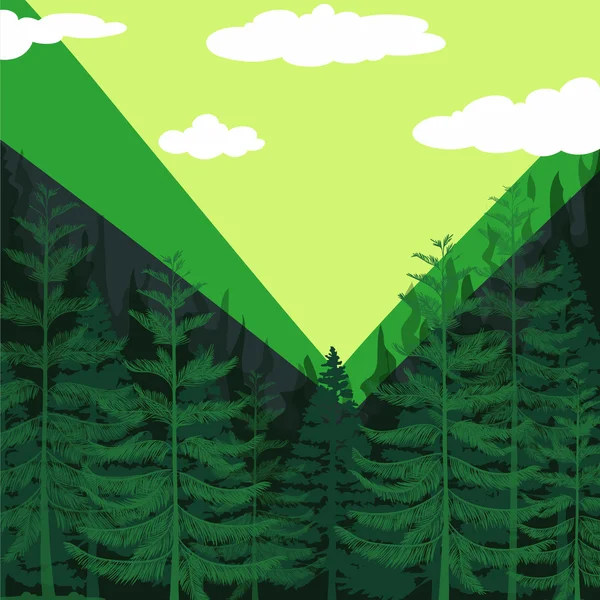 Bosque de pino con fondo verde — Vector de stock