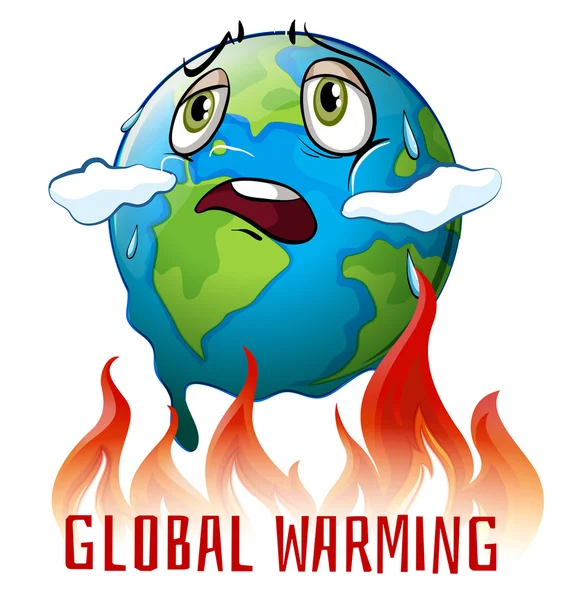 Poster sul riscaldamento globale con terra in fiamme — Vettoriale Stock