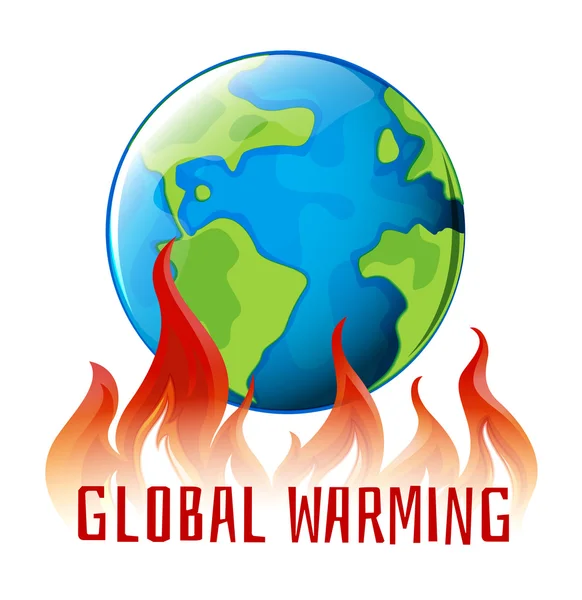 Global warming sign with earth on fire — Stock Vector