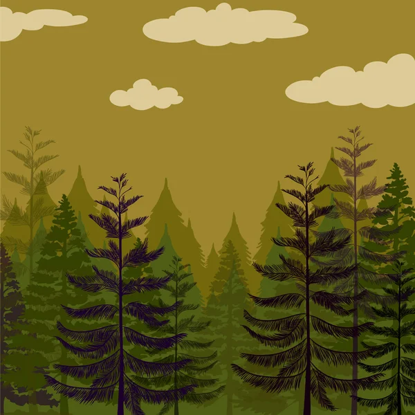 Pine forest en groene hemel — Stockvector