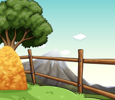 Çit tarafından haystack ile çiftlik sahne