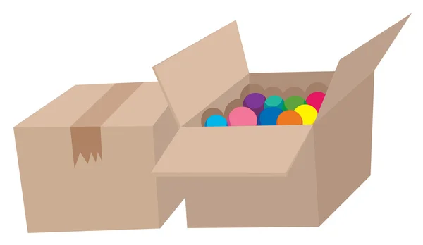 Картонные коробки, полные мячей — стоковый вектор
