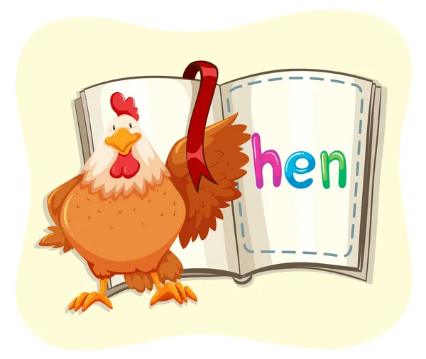Pollo y libro abierto — Vector de stock