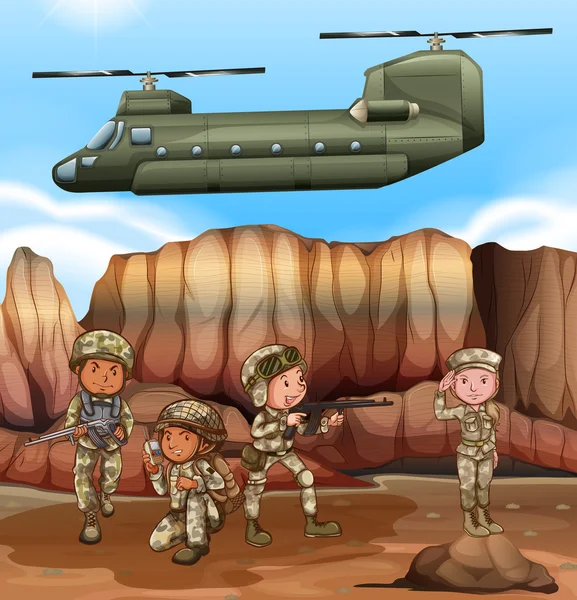 Soldats sur le champ de bataille — Image vectorielle
