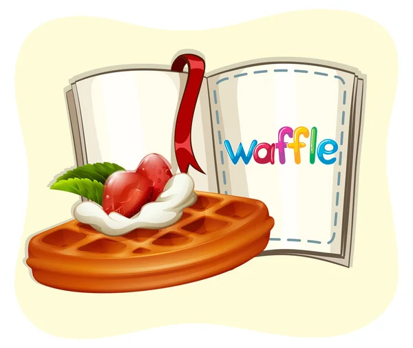 Waffle com morango e livro — Vetor de Stock