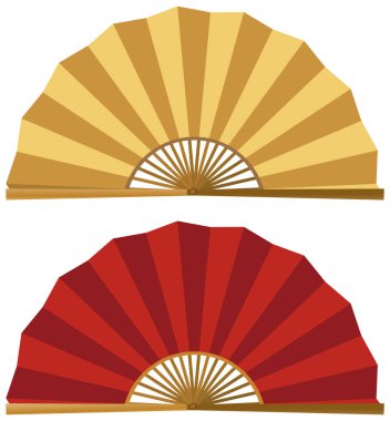 Düz dizayn tarzıyla beyaz zemin üzerinde izole edilmiş iki açık katlanan fan tasviri