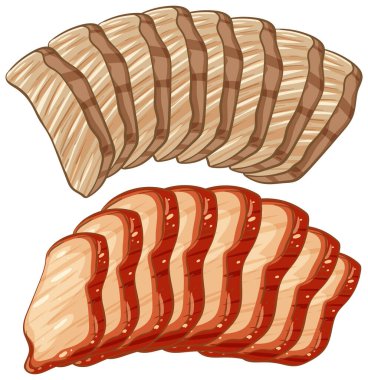 Beyaz arka planda izole edilmiş Asya usulü kızarmış et ve barbekü domuz eti dilimleri.