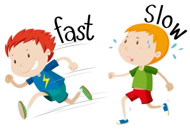 Opposite adjectives fast and slow clipart