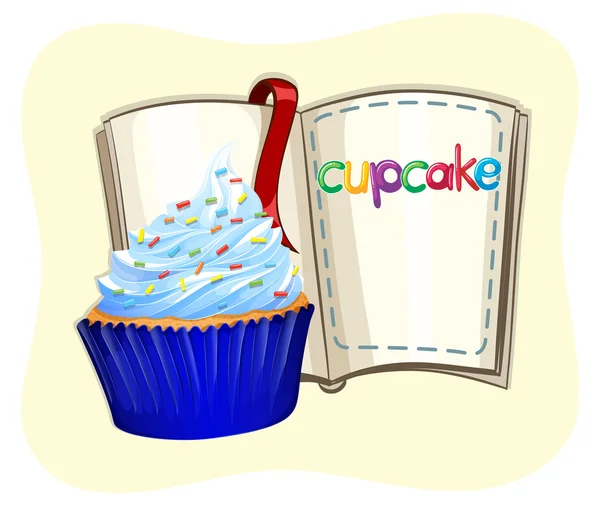 Blauwe cupcake en een boek — Stockvector