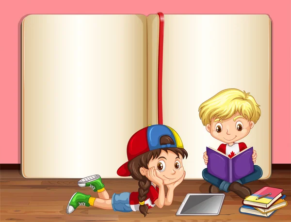 Menino e menina lendo livros —  Vetores de Stock