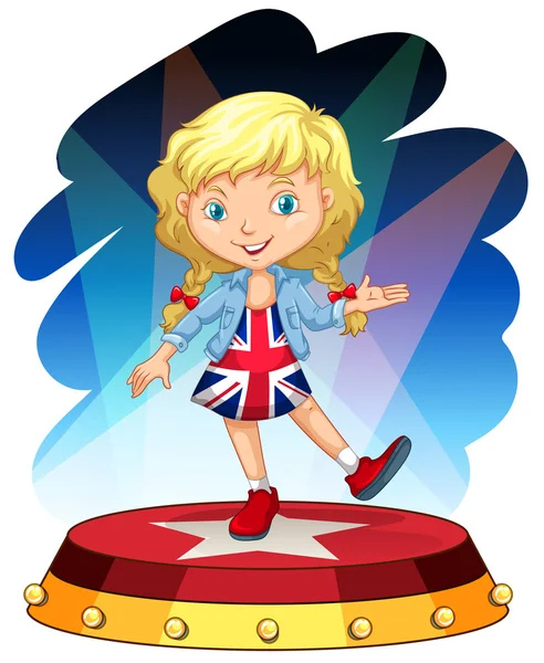 Brit lány a színpadon — Stock Vector