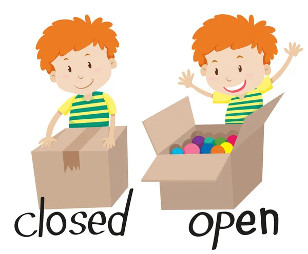 Adjetivo oposto fechado e aberto —  Vetores de Stock