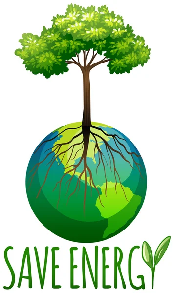 Ahorre energía tema con la tierra y el árbol — Vector de stock