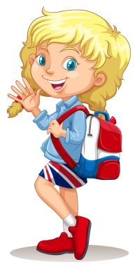 El sallayarak sırt çantası ile küçük kız