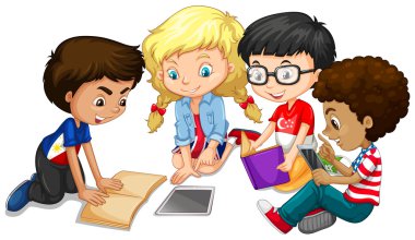 Çocukların ödevlerini yapıyor grup