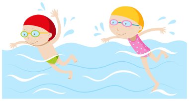 Boy and girl swimming in the pool clipart