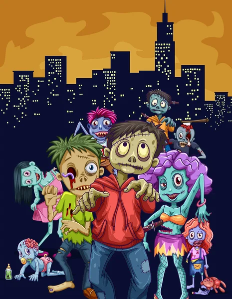 Zombies caminando por la ciudad — Vector de stock