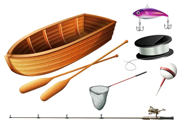 Barcos e equipamentos de pesca — Vetor de Stock
