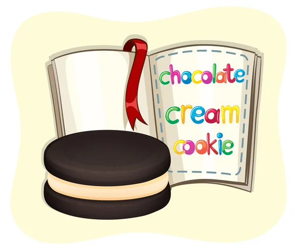 Chocolate cream cookie and a book — Stock Vector