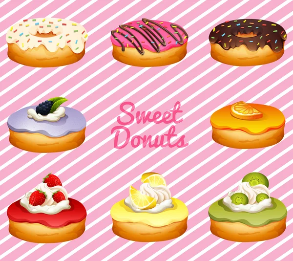 Donuts in different flavor — Stock Vector