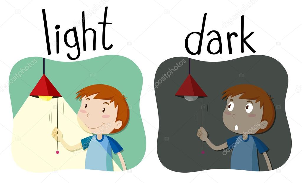 Opposite adjectives light and dark