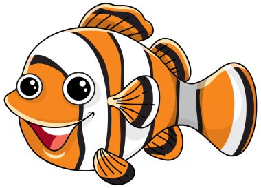 Gülümseyen turuncu palyaço balığı vektör çizimi. Temiz beyaz arka planda koyu siyah çizgiler.