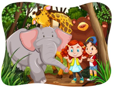 Çocuk ve ormanda vahşi hayvanlar