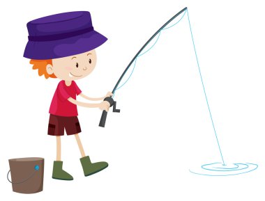 Tek başına balık tutan küçük çocuk