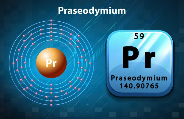 Symbol och elektron diagram för praseodym — Stock vektor