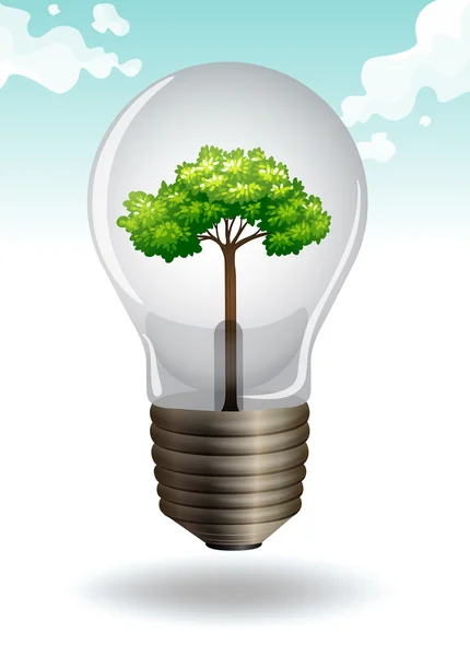 Bespaar energie thema met lightbulb en boom — Stockvector