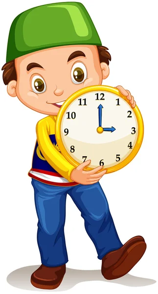 Garçon tenant une horloge jaune — Image vectorielle