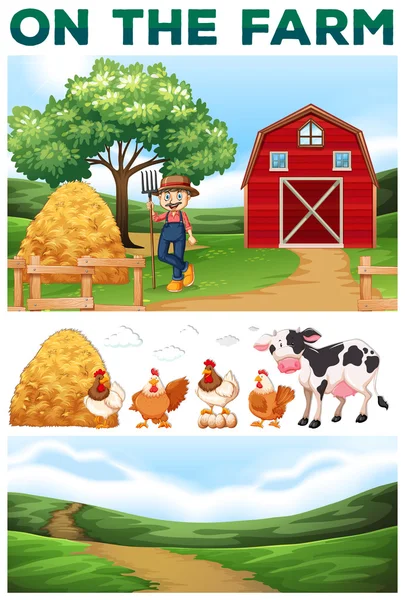 Фермер и животные на ферме — стоковый вектор